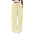 thumbnail image 3 of akafmk Womens Cargo Sweatpants Fall Wide Leg Sweatpants Elastic Waist Drawstring Winter Workout Hiking Stretch Casual Sweatpants, Size S, 3 of 7