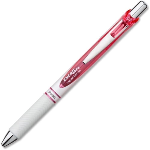 Pentel EnerGel Pink BCA Ribbon Pearl Retractable Liquid Gel Pen Medium Pen Point - 0.7 mm Pen Point Size - Needle Pen Point Style - Refillable - Retractable - Pink - Pearl White Barrel - Stainless Ste