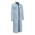 thumbnail image 3 of American Bazi Women's Long Button Down Distressed Denim Jean Jacket - Light Blue - Medium, 3 of 4