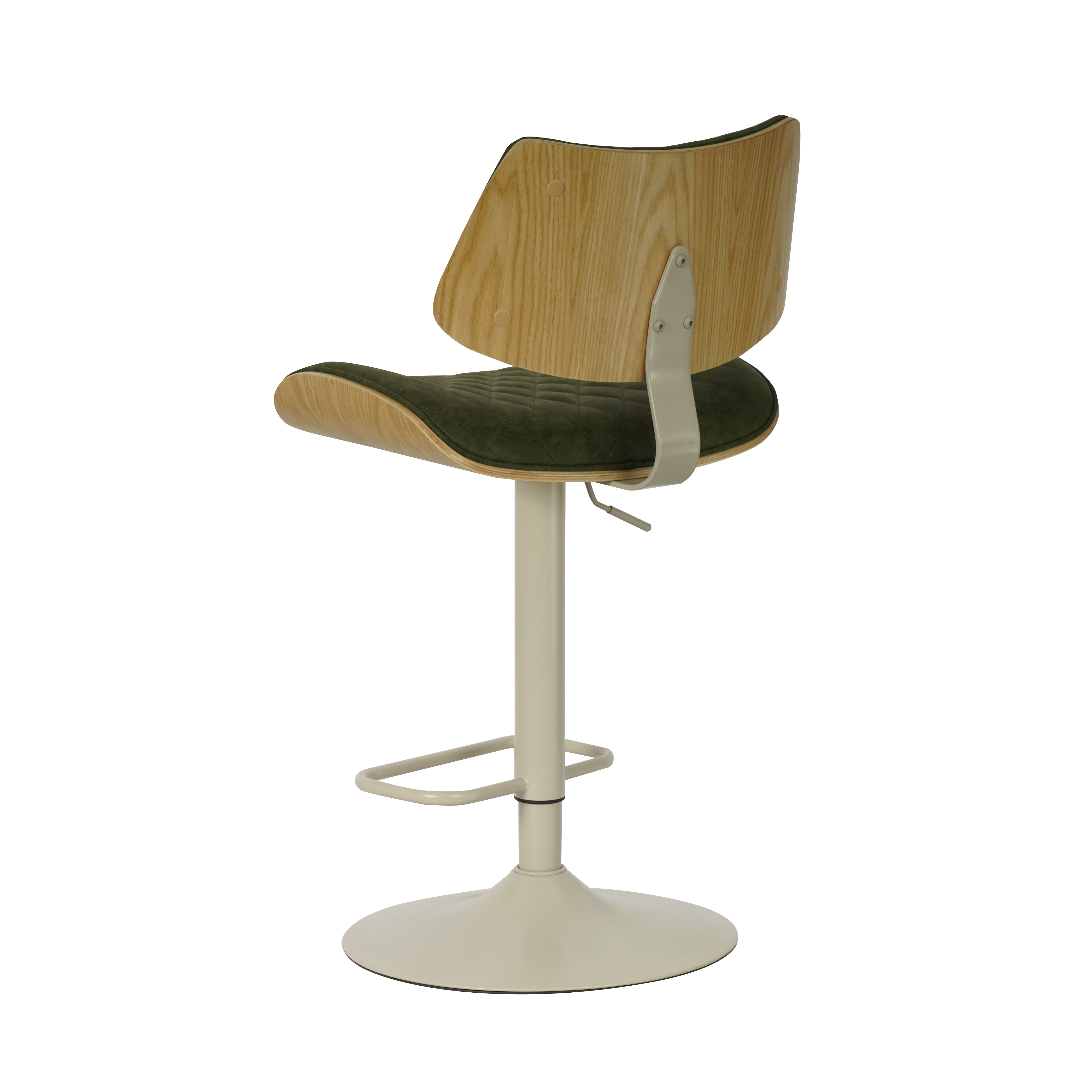 Leland Adjustable Swivel Vintage Green Curved Back Wood Bar Stool with Faux Leather Seat Set of 2