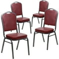 thumbnail image 2 of Emma + Oliver 4 Pack Crown Back Stacking Banquet Chair in Burgundy Vinyl - Silver Vein Frame, 2 of 12