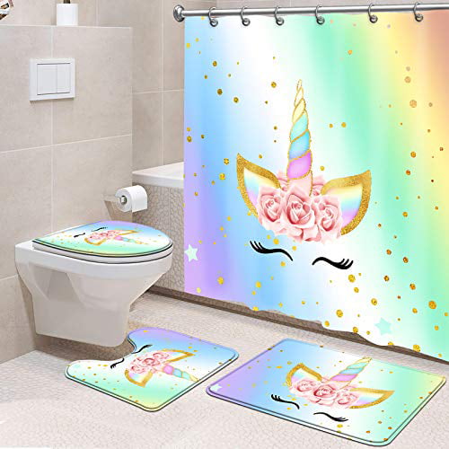 Mermaid Fish Scales Bathroom Shower Curtain Bath Mat Toilet Cover Pedestal Rug 