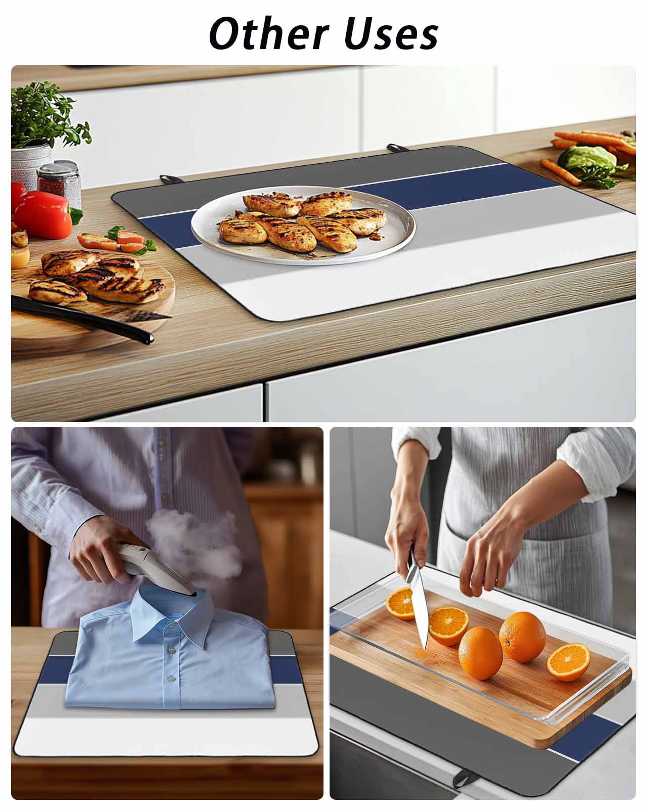 Stove Top Covers for Electric Stove, Navy Blue Grey Striped Glass Stovetop Cover Protector, Farmhouse Modern Induction Cooktop Protector Oven Mat for Kitchen Countertop 36"x21"