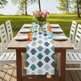 thumbnail image 4 of Table Runners 70 Inches Long Dress Scarves, Bohemia Farmhouse Coffee/Dining/Kitchen Table Decor, Holiday Table Runner, Vintage Moroccan Geometric Pattern Blue Green Gray 13x70 Inch, 4 of 9