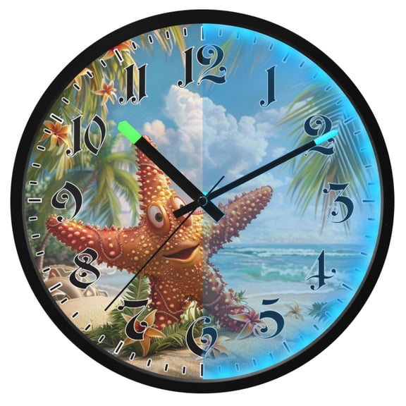 Ryvnso Cute Star Fish Tropical Palm 12 Inch Night Light Wall Clock Luminous Silent Battery Operate Clocks