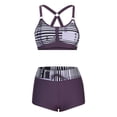 thumbnail image 4 of Huesdet Women High Waisted Bikini Sets Tummy Control Swimsuits Two Piece Swim Suits 2025 Color Block Halter Bathing Suits(Grey,XXL), 4 of 6