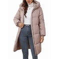 thumbnail image 2 of Female Hooded Long Puffer Coat Winter Warm Full Zip Quilted Jacket with Pockets Khaki S, 2 of 9