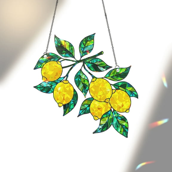 ViciArt Lemon Branch Acrylic Window Hanging, 4” Yellow Fruit Kitchen Decor, Stained Glass Style Suncatcher
