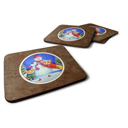 

Carolines Treasures 7048FC Snowman with Corgi Foam Coaster Set of 4 3 1/2 x 3 1/2 multicolor