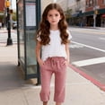 thumbnail image 6 of KyCheLot Girls Summer Pants Cotton Linen Capris Comfy Lounge Drawstring Waist Crop Pants with Pockets 4-14Years, 6 of 7