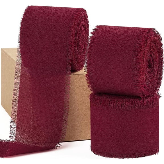 Januofit Chiffon Ribbon 1.5 Inch x 3 Rolls Total 21 Yards Handmade Fringe Silk Chiffon Fabric Ribbon for Gift Wrapping Wedding Invitation Bridal Flower Bouquet DIY Crafts Home Decor