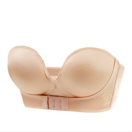 

Spdoo Strapless Bra Women Push up Bra Front Buckle Lift Bra Underwear Beige 32