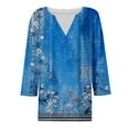 thumbnail image 4 of DondPO Womens Tops Womens 3/4 Sleeve Tops Summer Casual V Neck Tshirt Ladies 2024 Floral Print Daily Tees Tunic Blouses Blouses for Women Oversized Tshirts for Women Blue M, 4 of 5