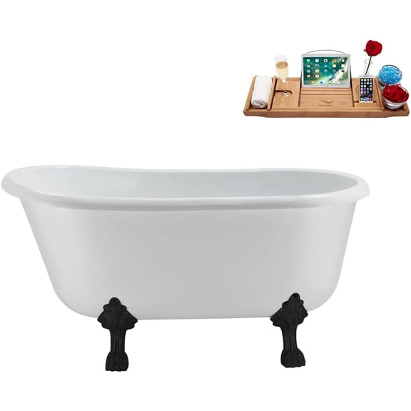 57'' Streamline N375BL-IN-BL Soaking Clawfoot Tub and Tray with Internal Drain