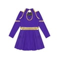 thumbnail image 6 of YIZYIF Kids Girls Cheer Leader Dance Dress Long Sleeve Cold Shoulder Team Uniform Dance Costume Outfit Purple 12, 6 of 7