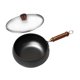thumbnail image 3 of Wok de hierro con fondo plano y mango de madera, sin revestimiento, sartén de gas para hervir, wok chino 30 centímetros, 3 of 9