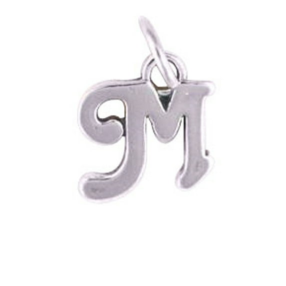 Sterling Silver 20" Unisex 1.5mm Box Chain Scrolled Letter M Pendant Necklace