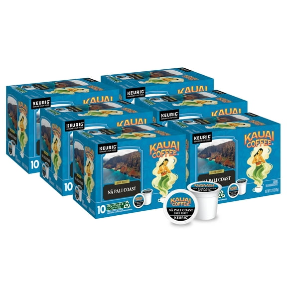 Kauai Coffee Na Pali Dark Roast - Compatible with Keurig K-Cup Brewers, 10 CT (Pack of 6)