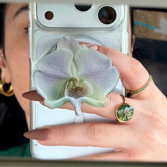Magsafe Phone Grip: Magnetic White Orchid Floral Phone and E-Reader Holder