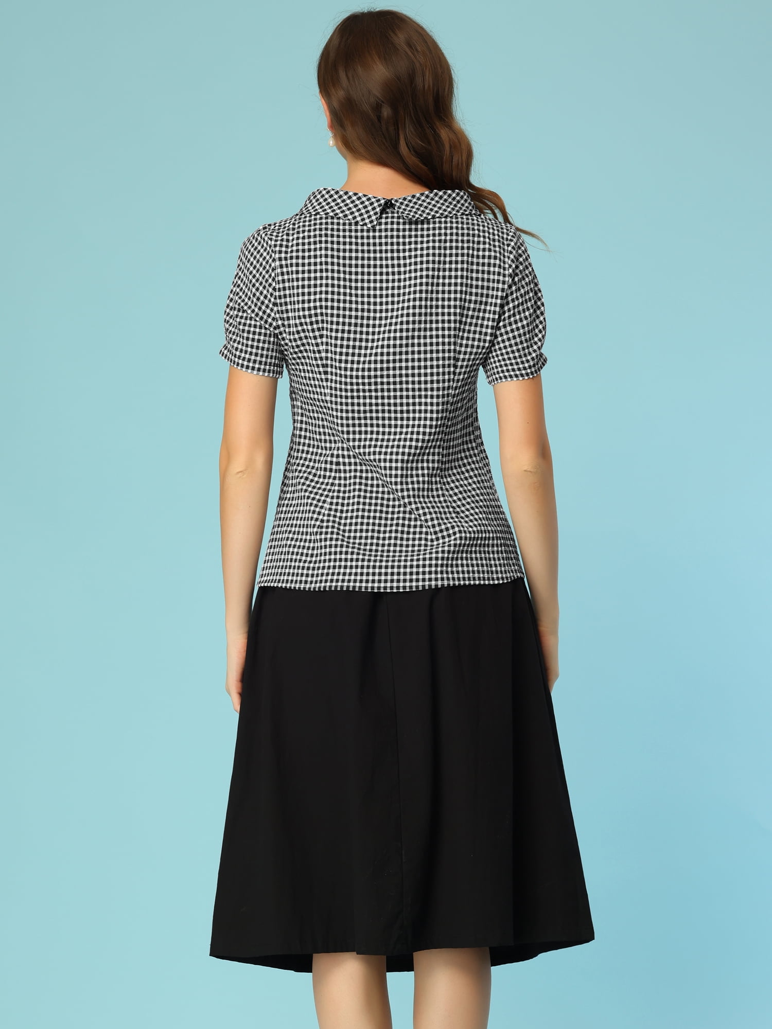 DARING DIVA Short Sleeve Casual Checked Top L Black
