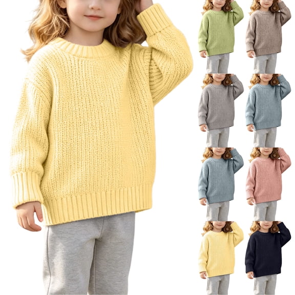Kid Knit Sweater Crewneck Long Sleeve Pullover Sweater Girl Boy Fall Winter Warm Clothes Soild Color Warm Pullover 3Months-5Years