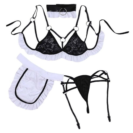 

Lingerie for Lingerie for Women Sexy Ladies Sexy Lingerie Maid Uniform Temptation Sexy Straps Pure Erotic Uniform Four-piece Set Big Lingerie Black Lace Mesh Lingerie Sexy Sets