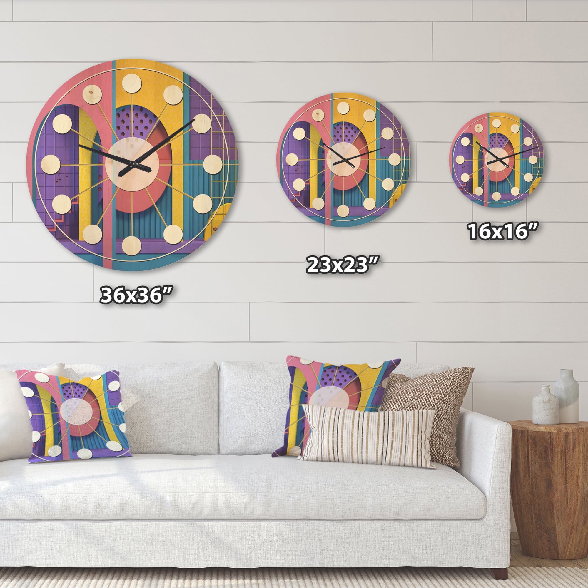Designart 'Abstract Retro Geometric Architecture Pattern' Mid-Century Modern Wood Wall Clock
