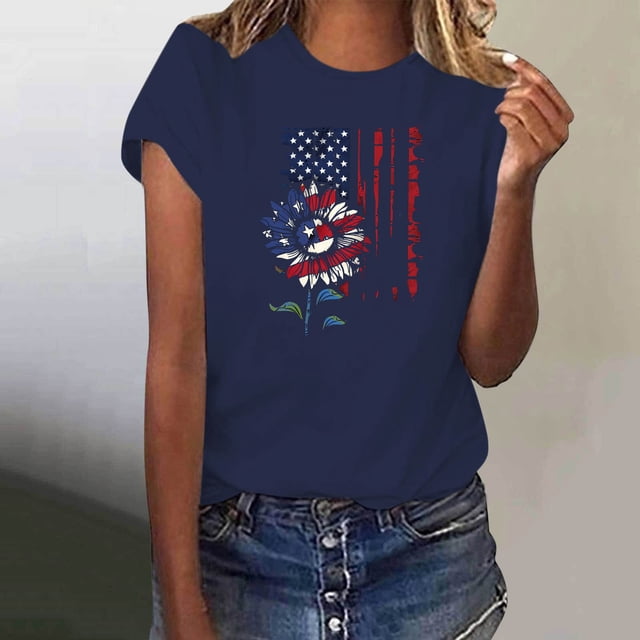Mareep Blouse pour Femmes S-3TG Longueur Épaule T-shirt à Manches Courtes Imprimé Lettre Col Rond à la Mode pour Femmes