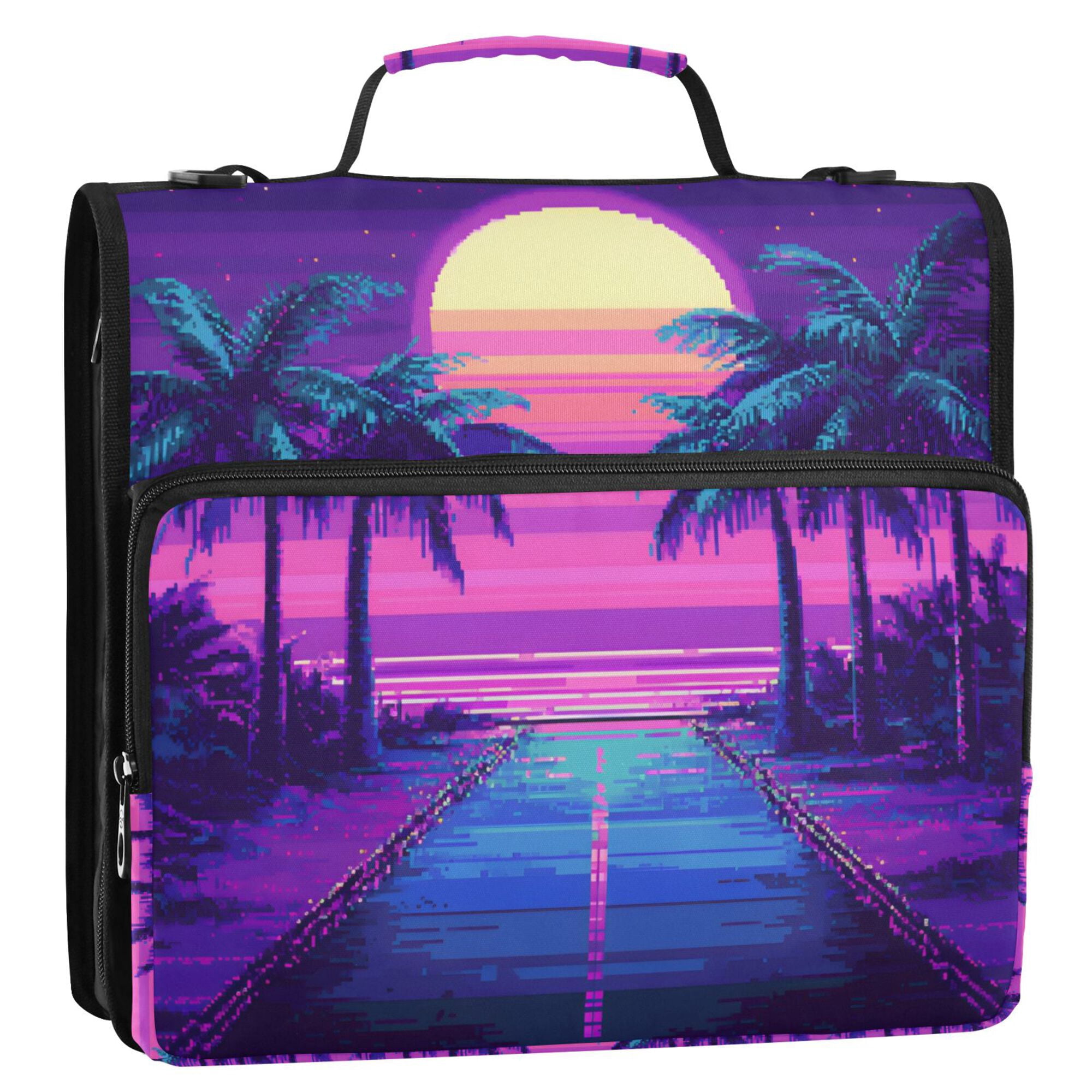 FORMRS Zipper Binder with Shoulder Strap 2-inch Ring 500 Sheet Capacity File Bag, Purple Digital Art