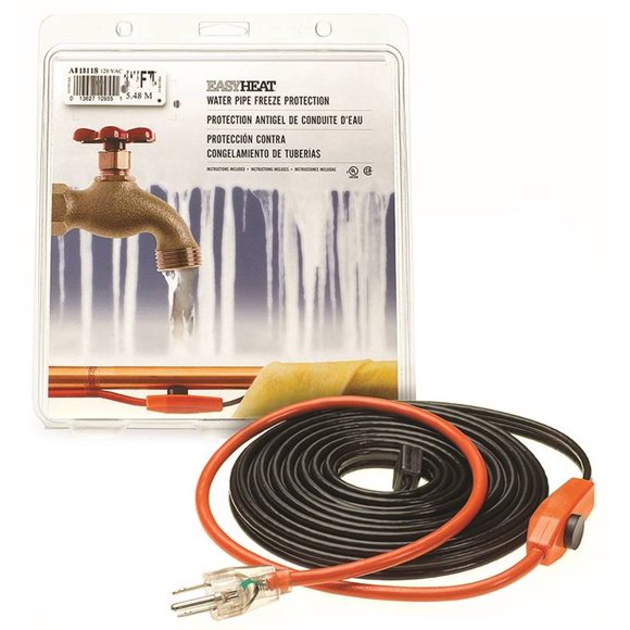 Easy Heat AHB Pipe Heating Cable With Thermostat, 1 in, 15 ft, 120 VAC, 0.9 A, 105 W