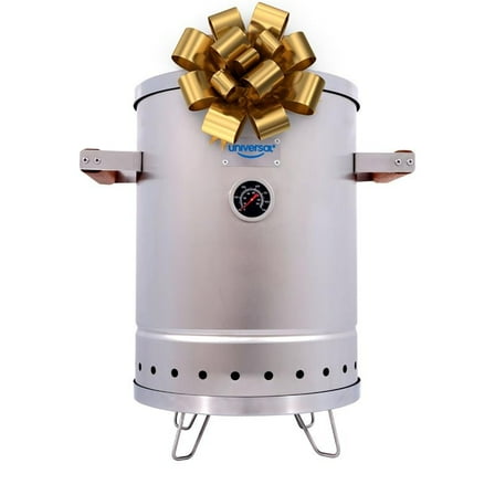 Universal (6-pound - Small) Stainless Steel Charcoal Barrel Smoker with Thermometer & Airlock system, 2 in 1 Vertical Smoker - Grill and Smoker, 6-servings