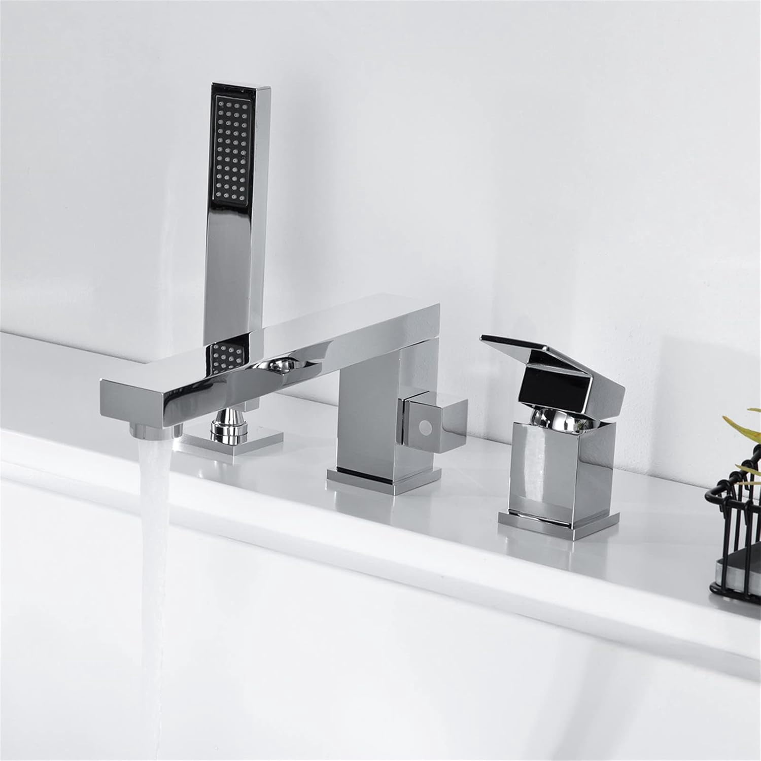 Bathtub Faucet, Deck Mounted Brass Shower Tub Faucet Hot and Cold Water Mixer Bath Faucet with Handheld Shower