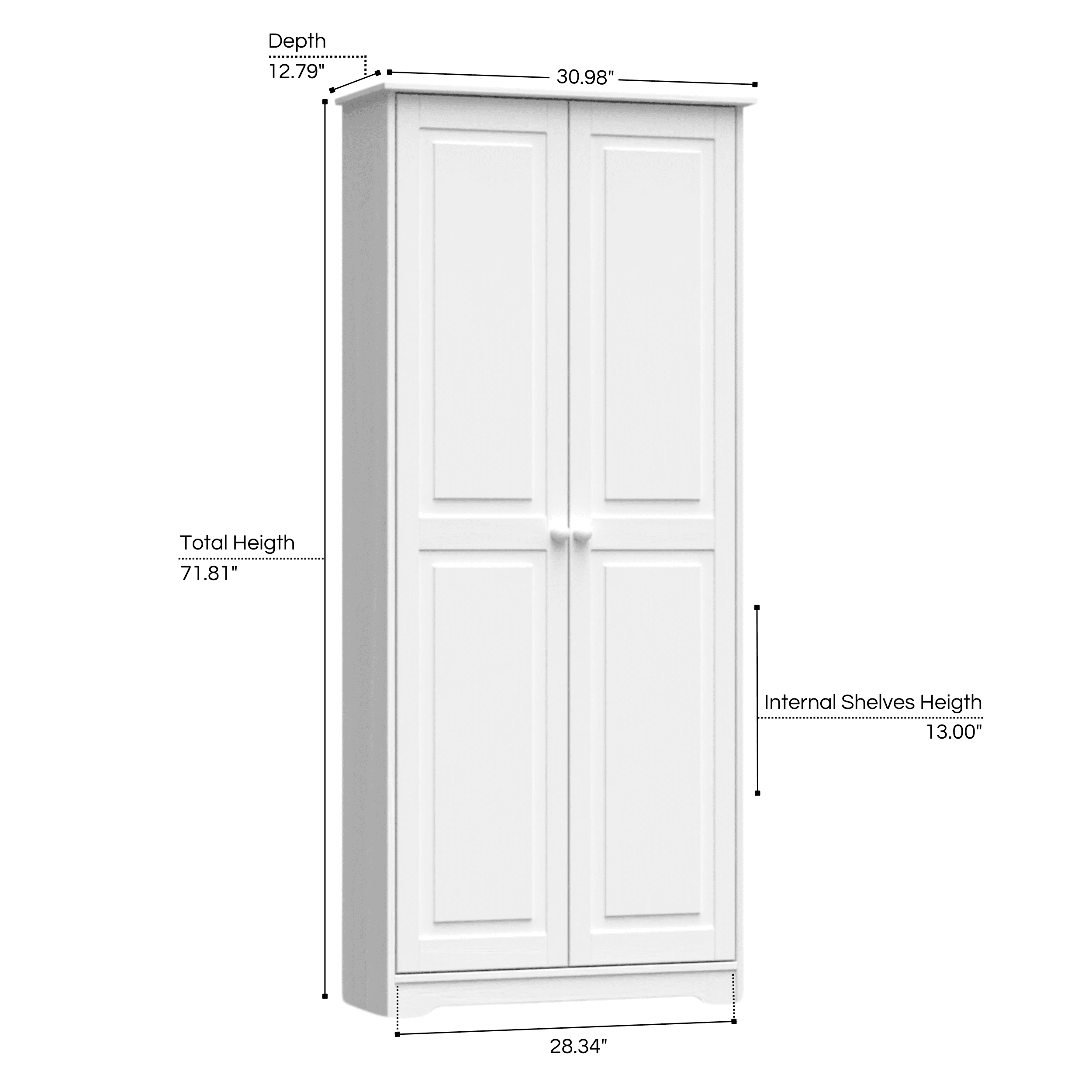 From the Tree Furniture Pantry Cabinet with Adjustable Shelves, Solid Pine Wood, White, 2 Doors