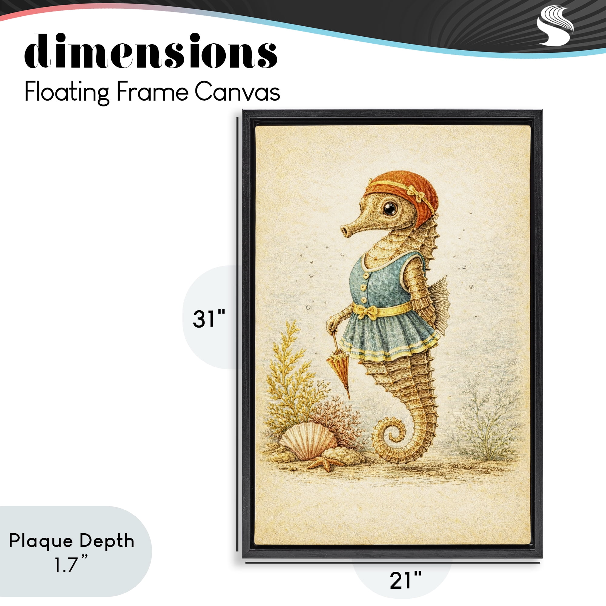Stupell Industries Maritime Bathing Society Seahorse Black Framed Floater Canvas Wall Art, design by Grotto Studios
