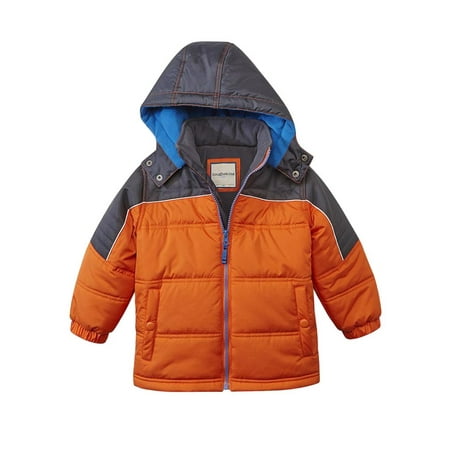- Toughskins Coat Toddler & Little Boys Orange & Gray Insulated Puffer Jacket