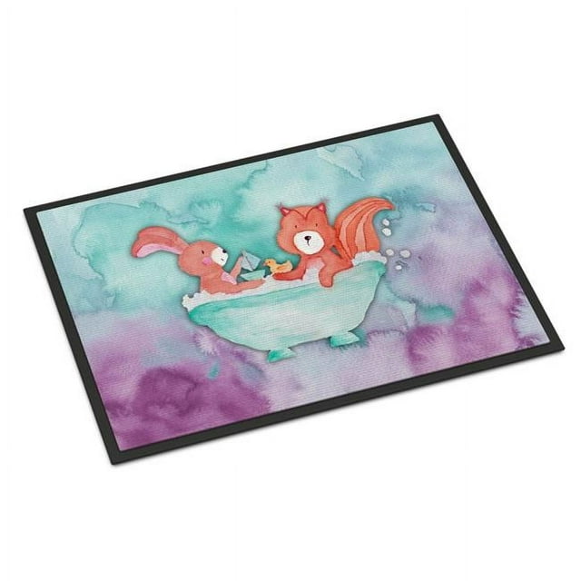 Carolines Treasures BB7348JMAT 24 x 36 in. Rabbit & Squirrel Bathing Watercolor Indoor or Outdoor Mat