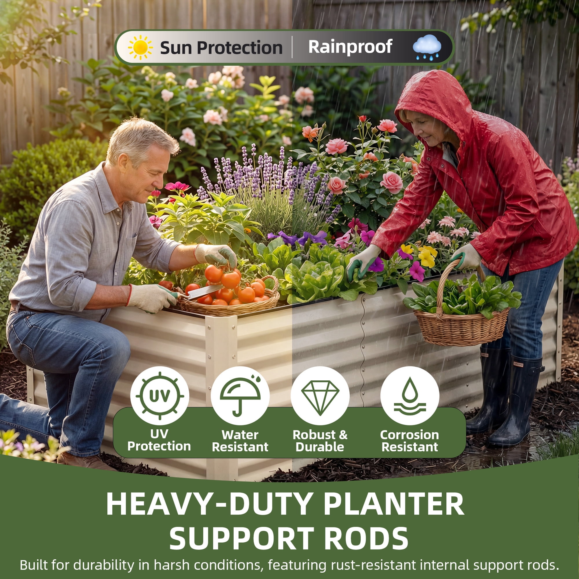 Uforic Galvanized Raised Garden Bed Kit, Metal Planter Box with Gloves, Metal Raised Garden Beds for Vegetables,Cream,8x4x3ft
