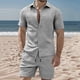 thumbnail image 1 of Ceisia Men's Slim Fit Jacquard 2-Piece Set Short Sleeve Button-Down Shirt with Elastic Waist Drawstring Shorts Gifts, 1 of 9
