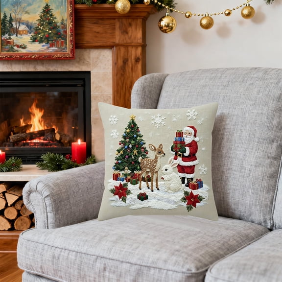 Funda de Almohada para Sala de Estar, Sofá, Decoración de Ambiente Festivo, Funda de Cojín Navideña