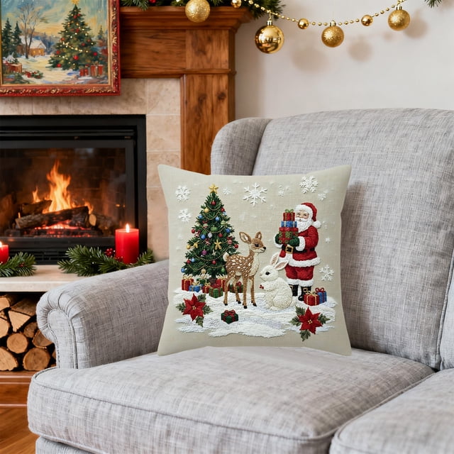 Funda de Almohada para Sala de Estar, Sofá, Decoración de Ambiente Festivo, Funda de Cojín Navideña