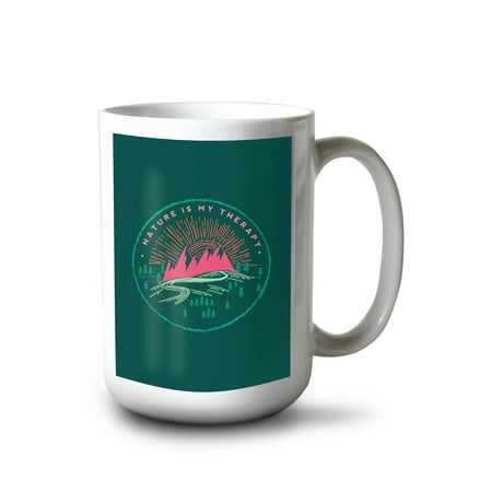 

Lantern Press 15 fl oz Ceramic Mug Nature Is My Therapy Green and Pink on Ivory Dishwasher & Microwave Safe