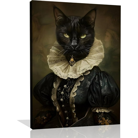 Gothic Cat Canvas Wall Art Funny Cat Poster for Wall Halloween Lady Cat Portrait Painting Wall Art Gothic Wall Art Funny Black Cat Picture Cat Print for Living Room Bedroom Unframed