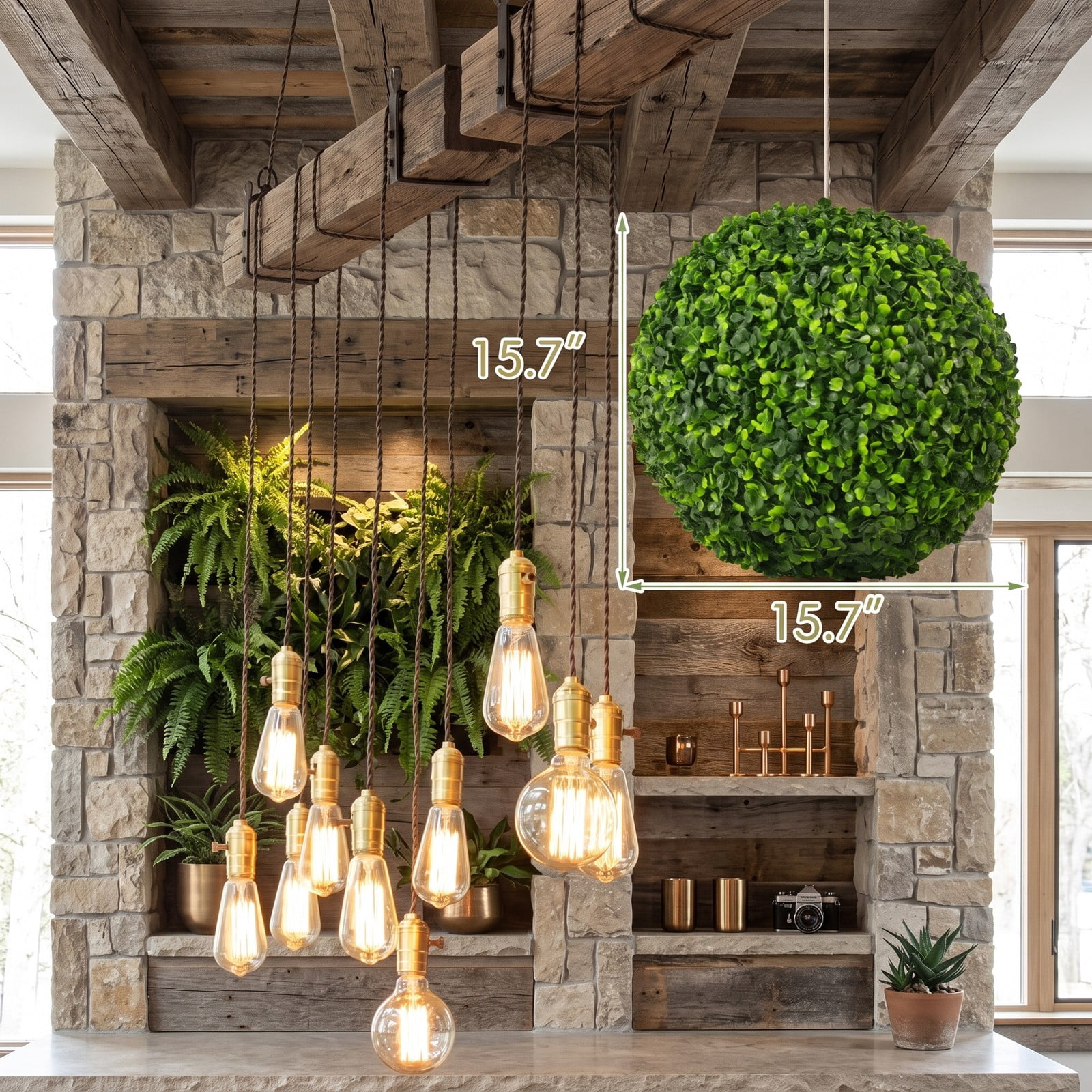 ALPULON 2 Pieces Artificial Boxwood Topiary Ball Tree Set Faux Greenery UV Protected Fade Resistant Plants for Indoor Outdoor Home Office Shop Doorway Decor, Green