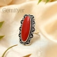 thumbnail image 2 of Red Coral Long Oval Gemstone Ring 925 Sterling Silver Statement Ring For Women Handmade Gemstone Christmas Jewellery Gift For Her (Size 9), 2 of 7