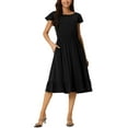 thumbnail image 1 of Vestido Casual de Verano para Mujeres INSPIRE CHIC con Bolsillos, Manga Corta con Volantes, Cuello Redondo, dobladillo con Volantes, Midi, Talla M, Negro, 1 of 6