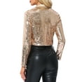 thumbnail image 3 of INSPIRE CHIC Women's Coat Sequin Jacket Party Lapel Collar Open Front Crop Sparkle Blazer Cardigan S Gold, 3 of 5
