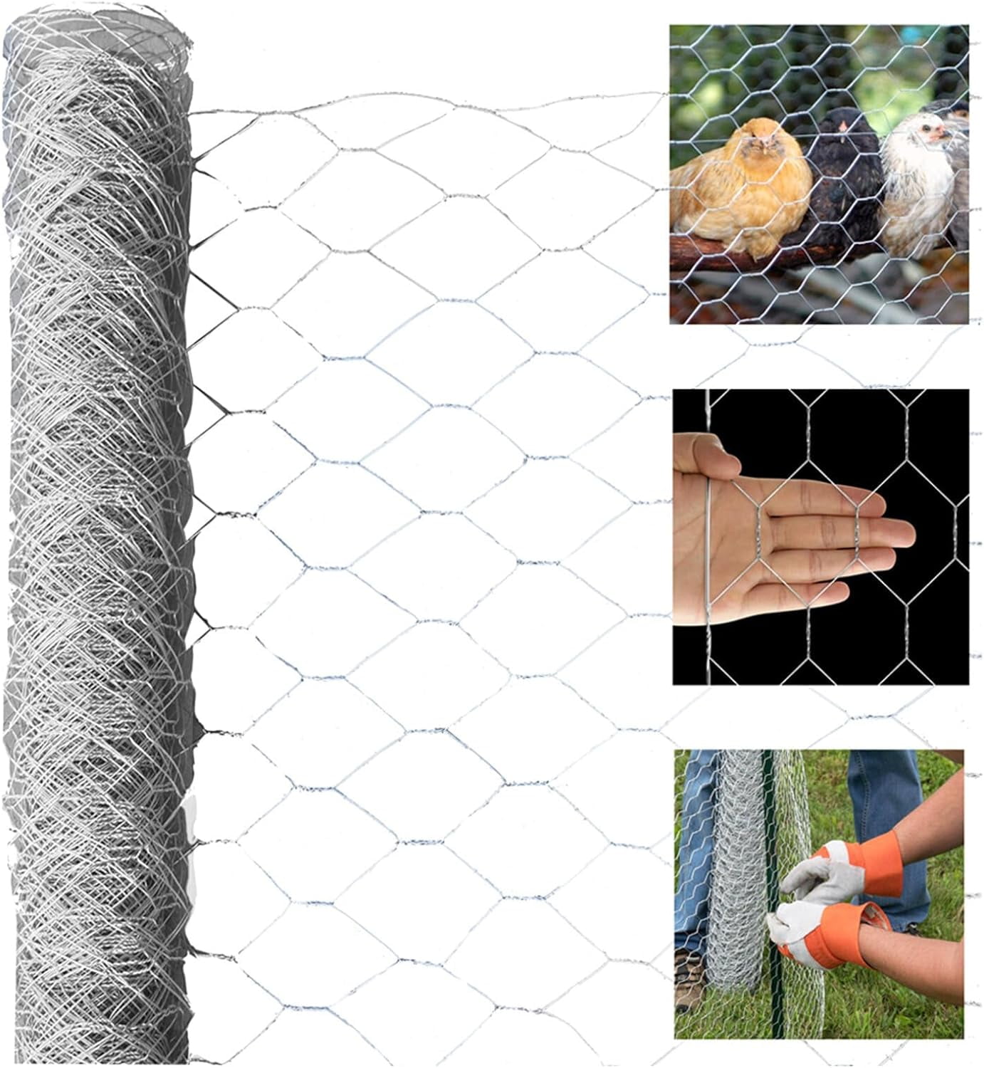 OTTULUR Hexagonal Galvanized Poultry Net - Chicken Wire Metal Mesh Fencing with Rabbits Pets Dog Vegetable Garden Fencing Backyard Raised Flower (48in x 150ft)