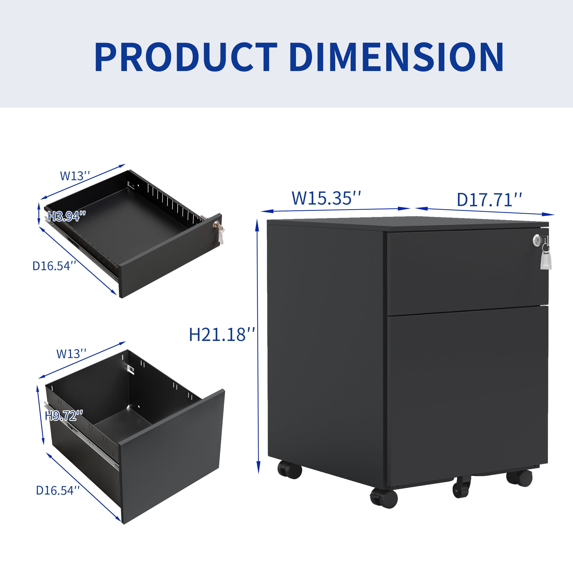 DSstyles Mobile File Cabinet With Lock Wheels For Legal/Letter/A4 Size 2 Drawer Steel File Cabinet For School Office Living Room