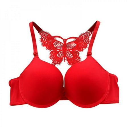 

Big Big Clear! Women Cozy Front Closure Push Up Solid Bras Y-Line-Straps Lace Butterfly Back Charming Smooth Padded Underwear Bras