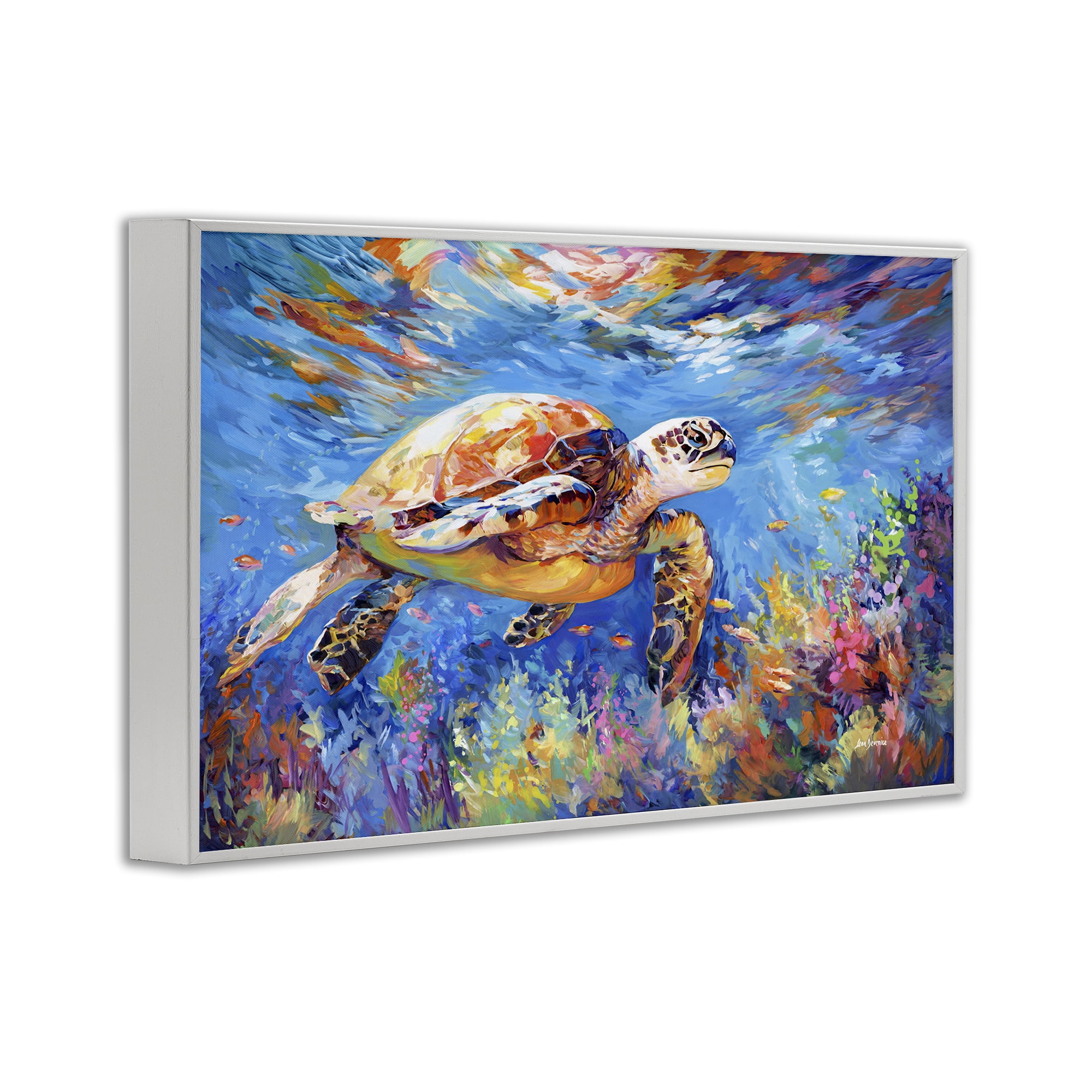 Stupell Industries Sea Turtle's Adventure Animals & Insects Painting White Framed Art Print Wall Art, 18 x 12